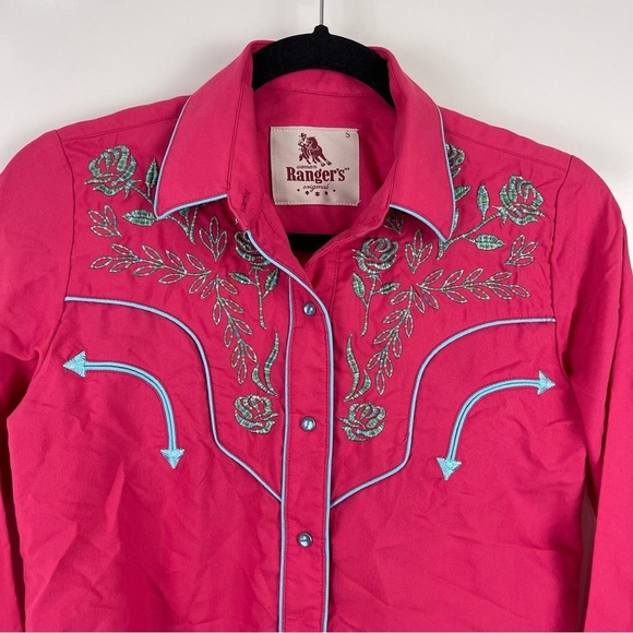 Rangers Original Fuchsia Pink Embroidered Button Front Western Shirt Size Small - Picture 6 of 9